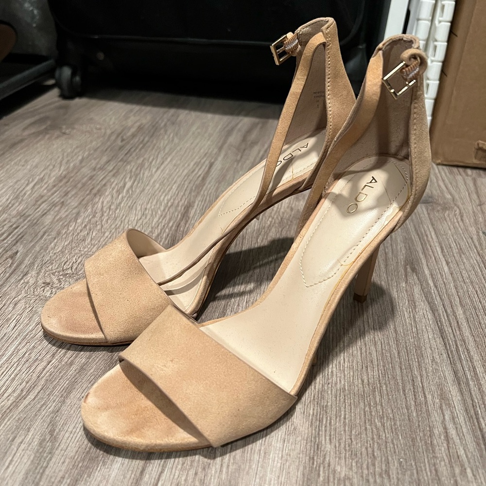 Aldo Wide Strap Heeled Sandals, Nude, Size 8